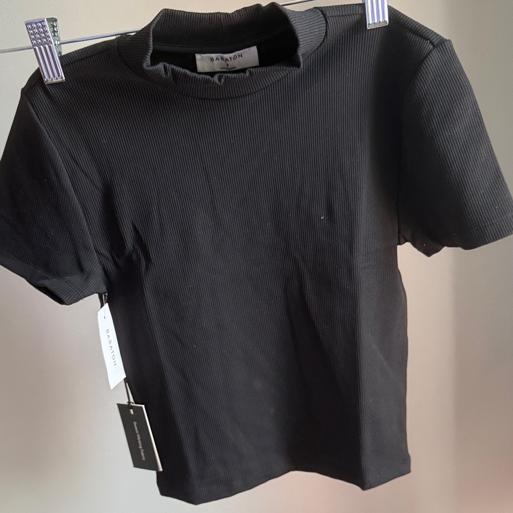 Aritzia Black Ribbed Short Sleeve Tee